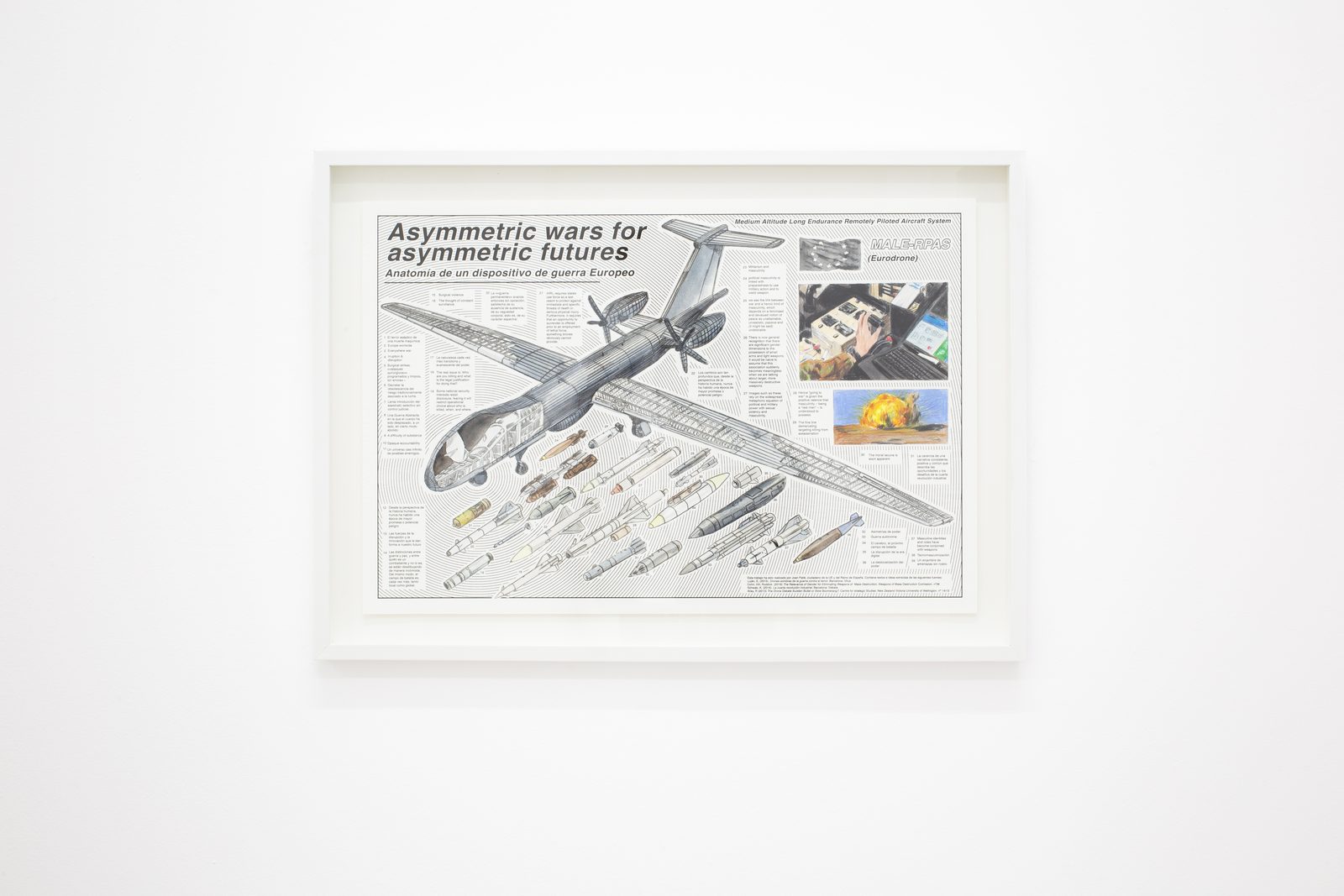 Joan Palle, Asymmetric wars for asymmetric futures, framed drawing from the Exploded Views series